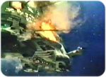 Makara's battlecruiser, ablaze, turns to retreat