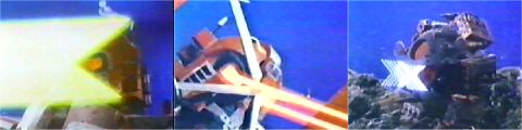 Dai-X firing beam laser, eye beams and X-Tracers about to hit the Death Ball