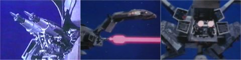 Primary neck laser cannons in position firing